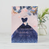 Invitation Mouches à papillons Quinceanera Blush Marine Parti (Debout devant)