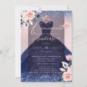 Invitation Mouches à papillons Quinceanera Blush Marine Parti (Dos)