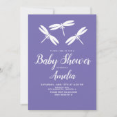 Invitation Mouches mignonnes Baby shower blanc violet (Devant)