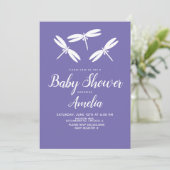 Invitation Mouches mignonnes Baby shower blanc violet (Debout devant)