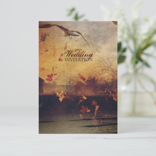 Invitation mouette côtière automne rustique feuilles automne  (Debout devant)