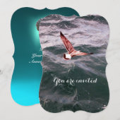 INVITATION MOUETTE VOLANT AU-DESSUS DES VAGUES MARIAGE PLAGE (Devant / Derrière)