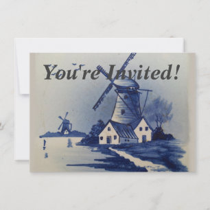 Invitation Moulin à vent bleu blanc Delft antique