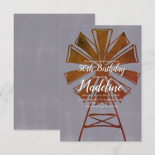Invitation Moulin à vent de ferme rustique 50e anniversaire (Devant / Derrière)