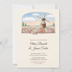 Invitation Moulin à vent et champ de tulipes Mariage de print