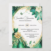 Invitation Moulin vert Quinceañera fleurs papillon florales (Devant)