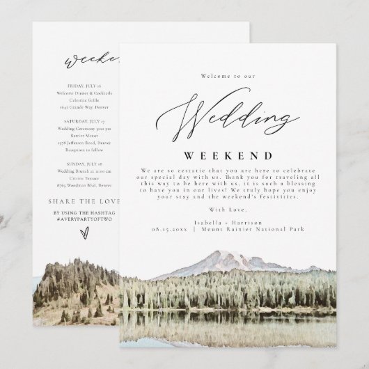 Invitation MOUNT RAINIER Mountain Mariage Bienvenue Itinérair (Devant / Derrière)