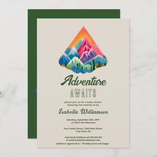 Invitation Mountain Adventure Attend le Baby shower (Devant / Derrière)