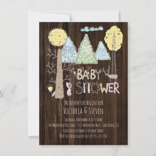 Invitation Mountain Adventure Baby shower aquarelle forêt (Devant)