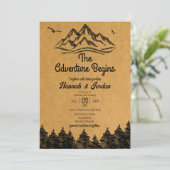 Invitation Mountain Adventure commence Rustic Woodsy Mariage (Debout devant)