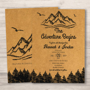 Invitation Mountain Adventure commence Rustic Woodsy Mariage