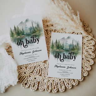 Invitation Mountain Adventure Forest Baby shower de verdure