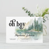 Invitation Mountain Adventure Forest Green Boy Baby shower (Debout devant)