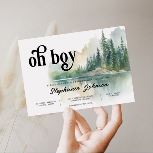 Invitation Mountain Adventure Forest Green Boy Baby shower