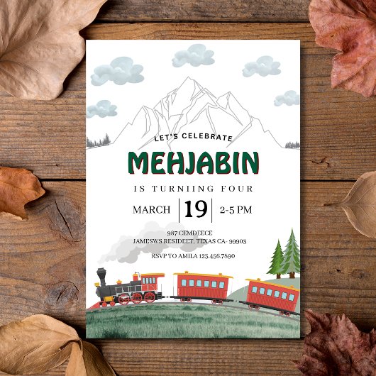 Invitation Mountain Adventure Steam Train Anniversaire
