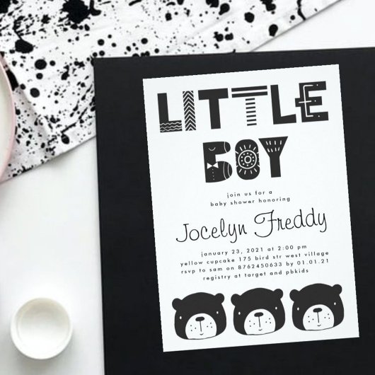 Invitation Mountain Baby | Ours noir | Baby shower garçon