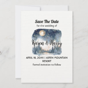 Invitation Mountain Blue Pine Lune Star Enregistrer La Date M