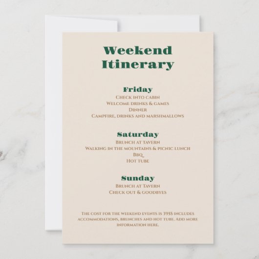 Invitation Mountain Camping Bachelorette Week-end (Dos)