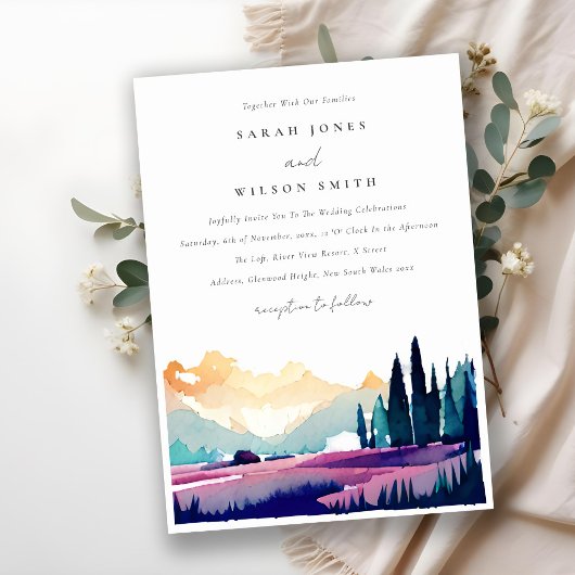 Invitation Mountain Country Lilac Fields Mariage paysager