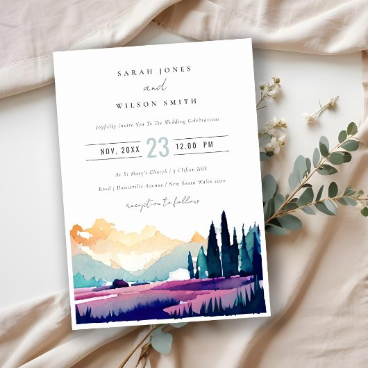 Invitation Mountain Country Lilac Fields Mariage paysager