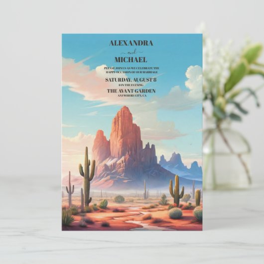Invitation Mountain Desert et Cactus Mariage (Debout devant)