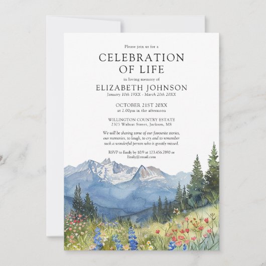 Invitation Mountain Floral Celebration Of Life Photo Funeral (Devant)
