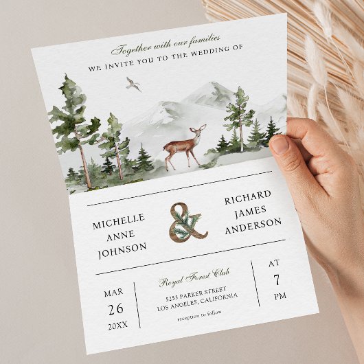 Invitation Mountain Forest Deer QR Code Photo Wedding