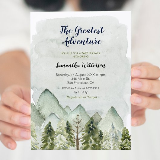 Invitation Mountain Forest Plus grand Baby shower d'aventure