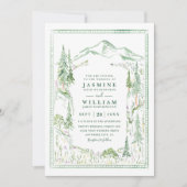 Invitation Mountain Forest Trees Rustic QR Code Wedding (Devant)