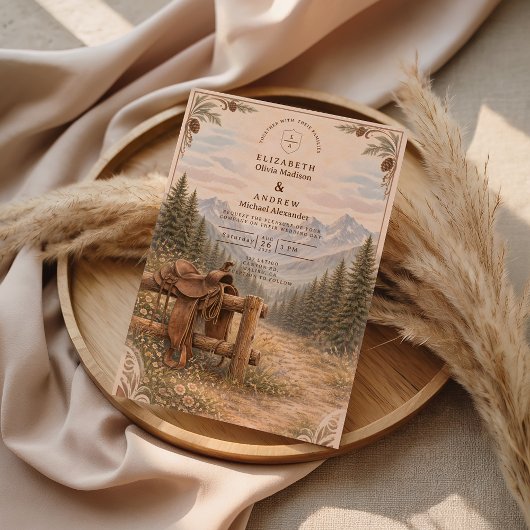 Invitation Mountain Forest Western Saddle Wedding