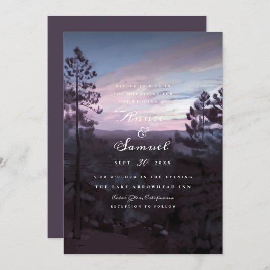 Invitation Mountain Getaway Mariage violet (Devant / Derrière)
