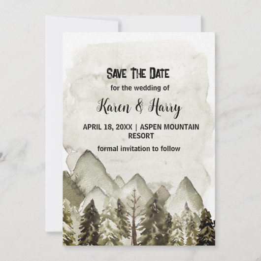 Invitation Mountain Green Pine Tree Save The Date Wedding Art (Devant)