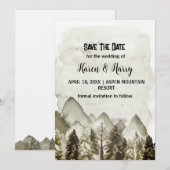Invitation Mountain Green Pine Tree Save The Date Wedding Art (Devant / Derrière)