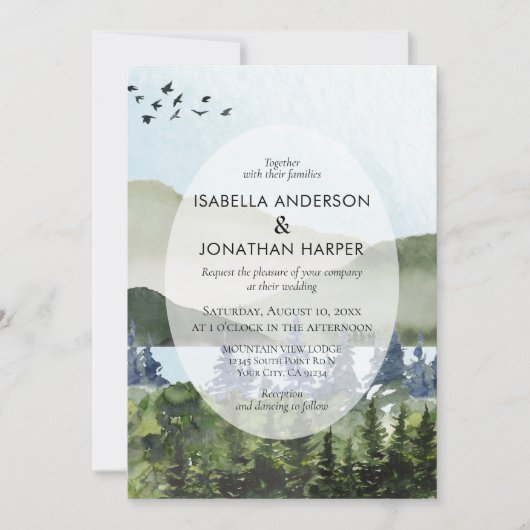 Invitation Mountain Lake Forest Photo QR Code Mariage extérie (Devant)