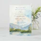 Invitation Mountain Lake Watercolor Pine Tree QR Code Wedding (Debout devant)