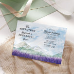 Invitation Mountain Lavender Adventure Début du dîner de répé<br><div class="desc">The Adventure Begins Rehearsal Dinner Invitation, le décor parfait pour un mariage de montagne station ou mariage de destination dans la campagne pittoresque. Le design se caractérise par une typographie moderne et un paysage d'aquarelle idyllique. La scène rêvée des crêtes de montagne représente des montagnes, des collines verdoyantes et un...</div>