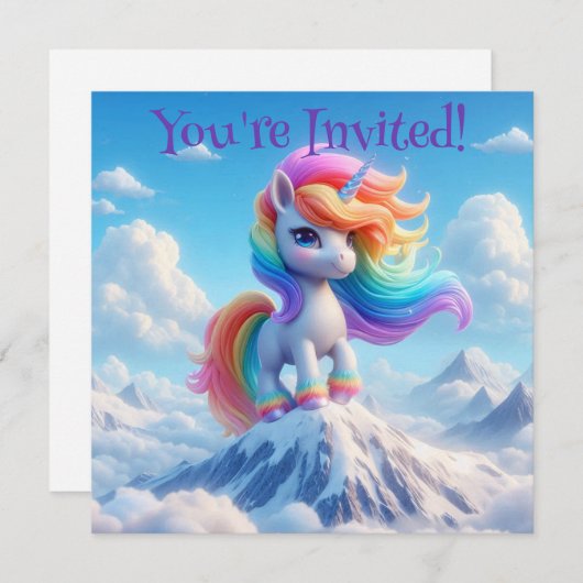 Invitation Mountain Magic Rainbow Unicorn (Devant / Derrière)