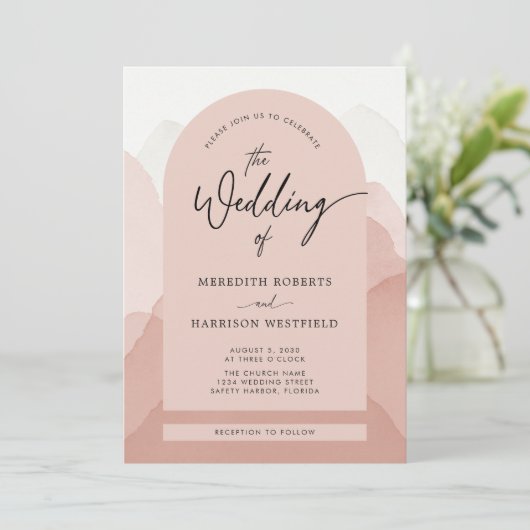 Invitation Mountain Majesty QR Code Mariage de script moderne (Debout devant)