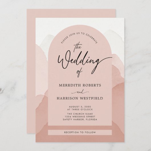 Invitation Mountain Majesty QR Code Mariage de script moderne (Devant / Derrière)