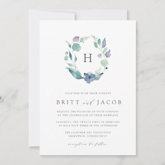 Invitation Mountain Meadow | Mariage de monogramme floral (Devant)
