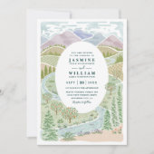 Invitation Mountain River Forest Trees Rustic QR Code Wedding (Devant)