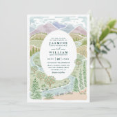Invitation Mountain River Forest Trees Rustic QR Code Wedding (Debout devant)