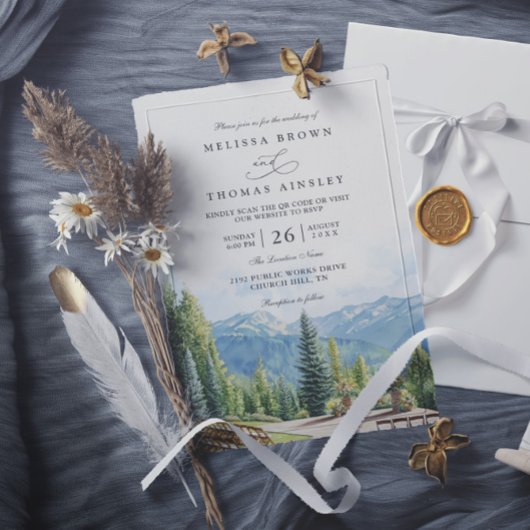 Invitation Mountain Rustic Aspen Colorado QR Code Wedding