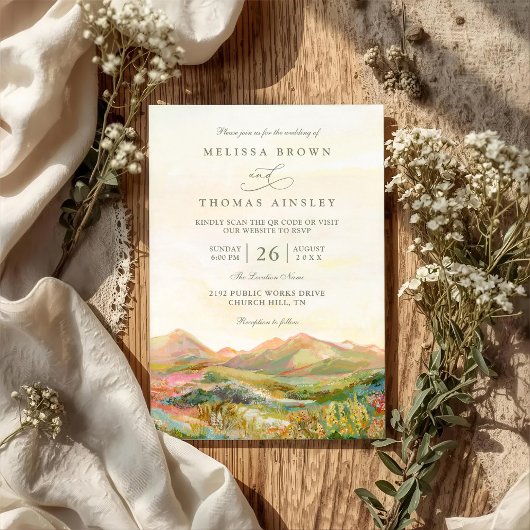Invitation Mountain Rustic Country Elegant QR Code Wedding
