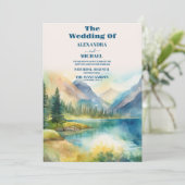 Invitation Mountain Rustic Sunset Aquarelle Mariage orange (Debout devant)