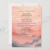 Invitation Mountain Rustic Sunset Aquarelle Mariage orange (Devant)