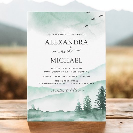 Invitation Mountain Rustic Watercolor Mariage