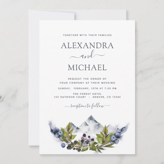 Invitation Mountain Rustic Watercolor Mariage (Devant)