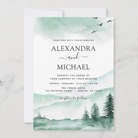 Invitation Mountain Rustic Watercolor Mariage (Devant)
