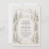 Invitation Mountain Trees Forest Rustic QR Code Wedding (Devant)